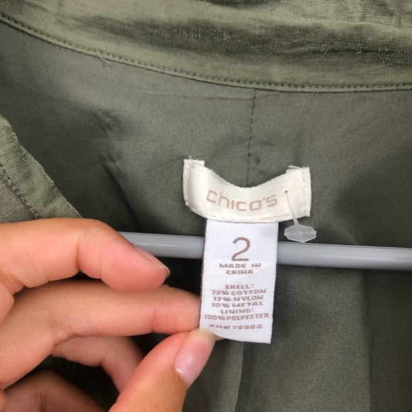NWOT Chico’s Olive green metallic jacket - Picture 4 of 6